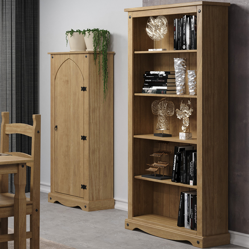 Consett Wide Wooden Bookcase With 5 Shelves In Oak