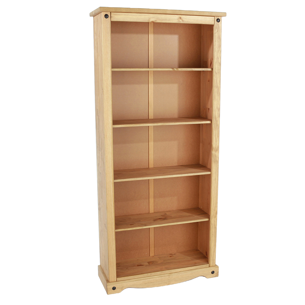 Consett Wide Wooden Bookcase With 5 Shelves In Oak