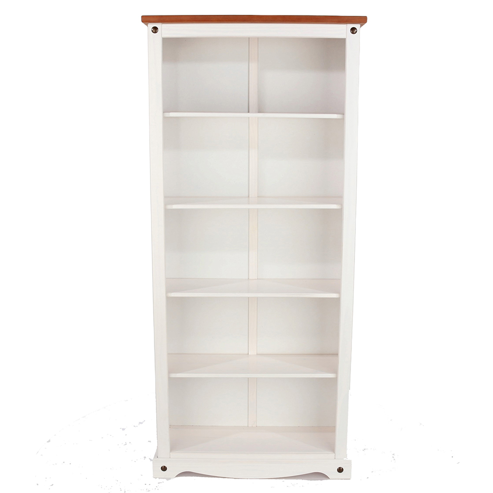 Consett Wide Wooden Bookcase With 5 Shelves In White And Oak