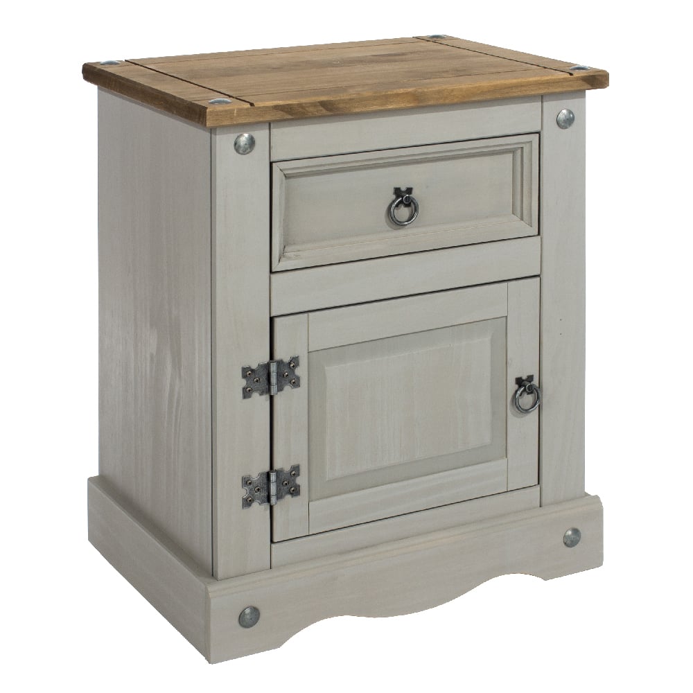 Consett Wooden Bedside Cabinet With 1 Door 1 Drawer In Grey Oak