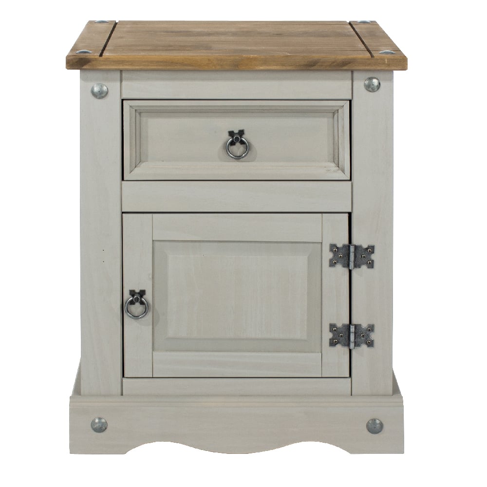 Consett Wooden Bedside Cabinet With 1 Door 1 Drawer In Grey Oak