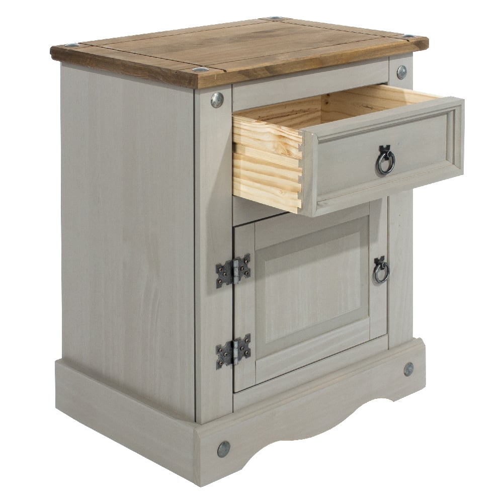 Consett Wooden Bedside Cabinet With 1 Door 1 Drawer In Grey Oak