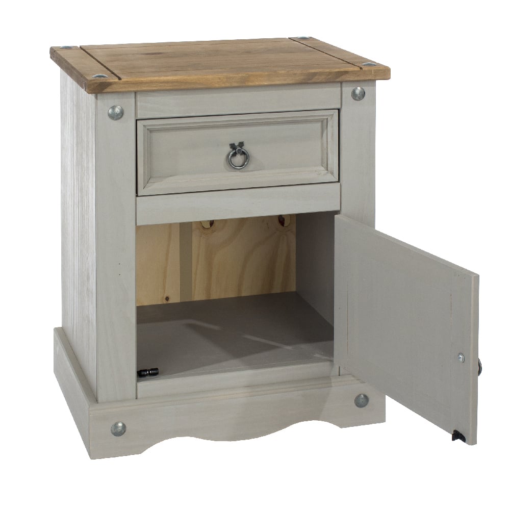 Consett Wooden Bedside Cabinet With 1 Door 1 Drawer In Grey Oak
