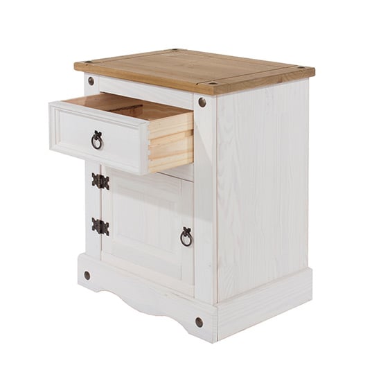 Consett Wooden Bedside Cabinet With 1 Door 1 Drawer In White_2