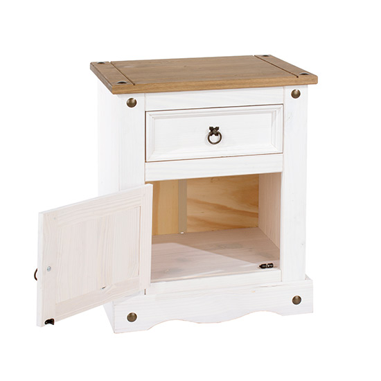 Consett Wooden Bedside Cabinet With 1 Door 1 Drawer In White_3