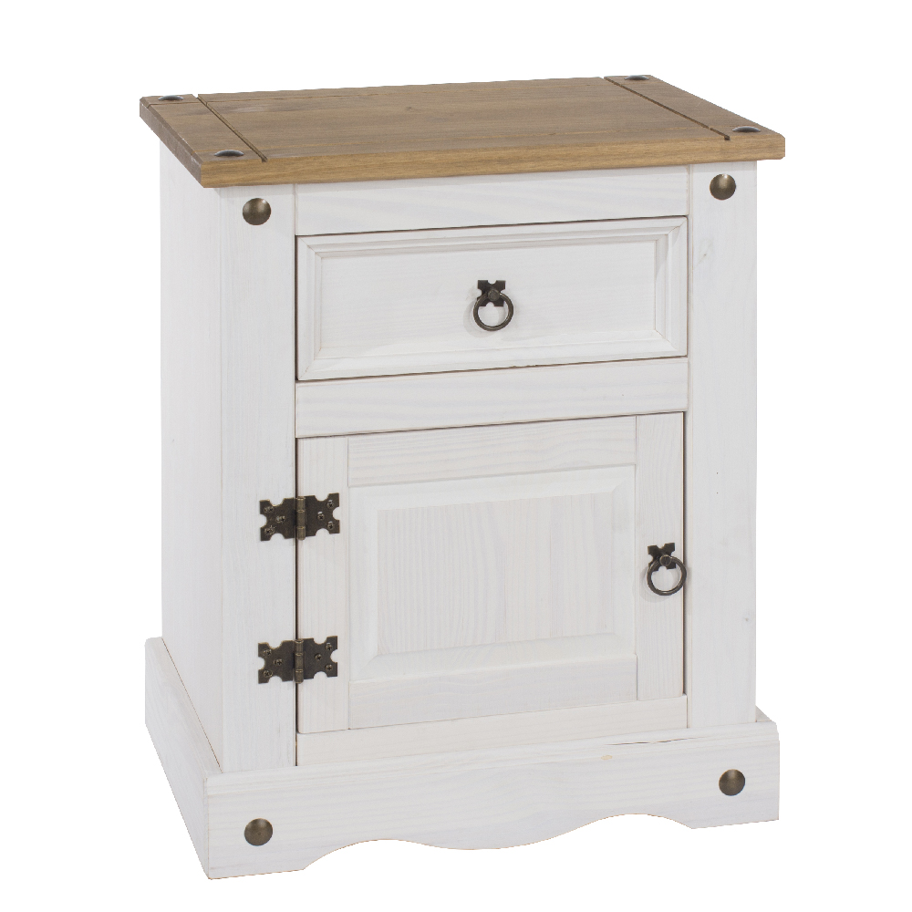 Consett Wooden Bedside Cabinet With 1 Door 1 Drawer In White Oak