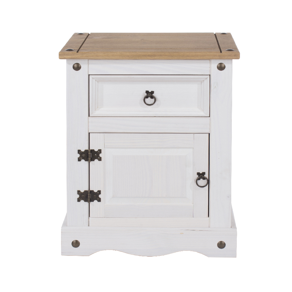 Consett Wooden Bedside Cabinet With 1 Door 1 Drawer In White Oak