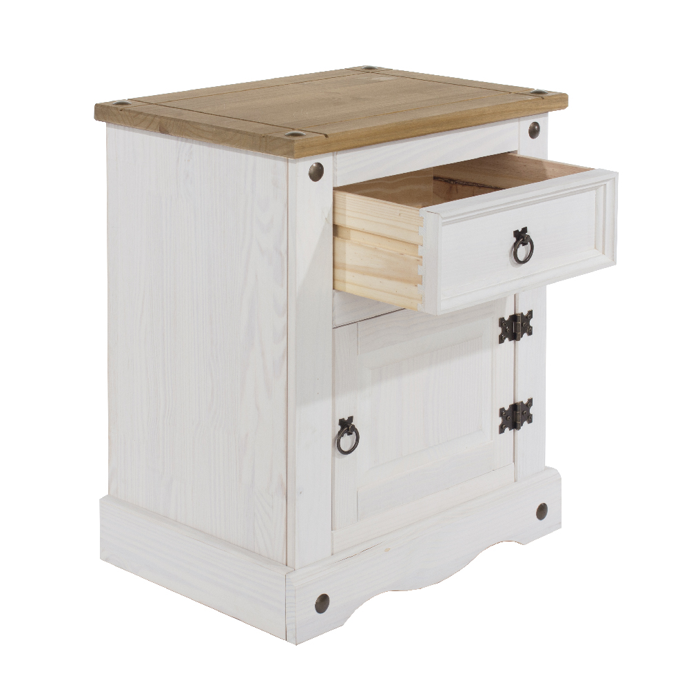 Consett Wooden Bedside Cabinet With 1 Door 1 Drawer In White Oak
