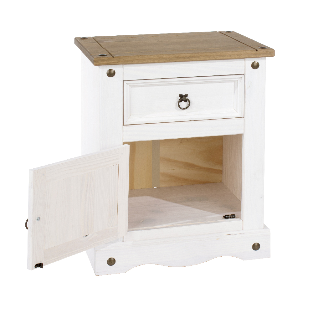 Consett Wooden Bedside Cabinet With 1 Door 1 Drawer In White Oak