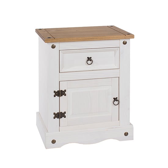 Consett Wooden Bedside Cabinet With 1 Door 1 Drawer In White
