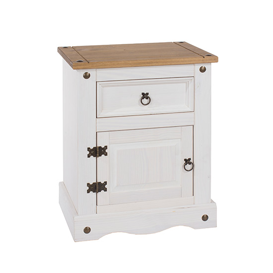 Photo of Consett wooden bedside cabinet with 1 door 1 drawer in white