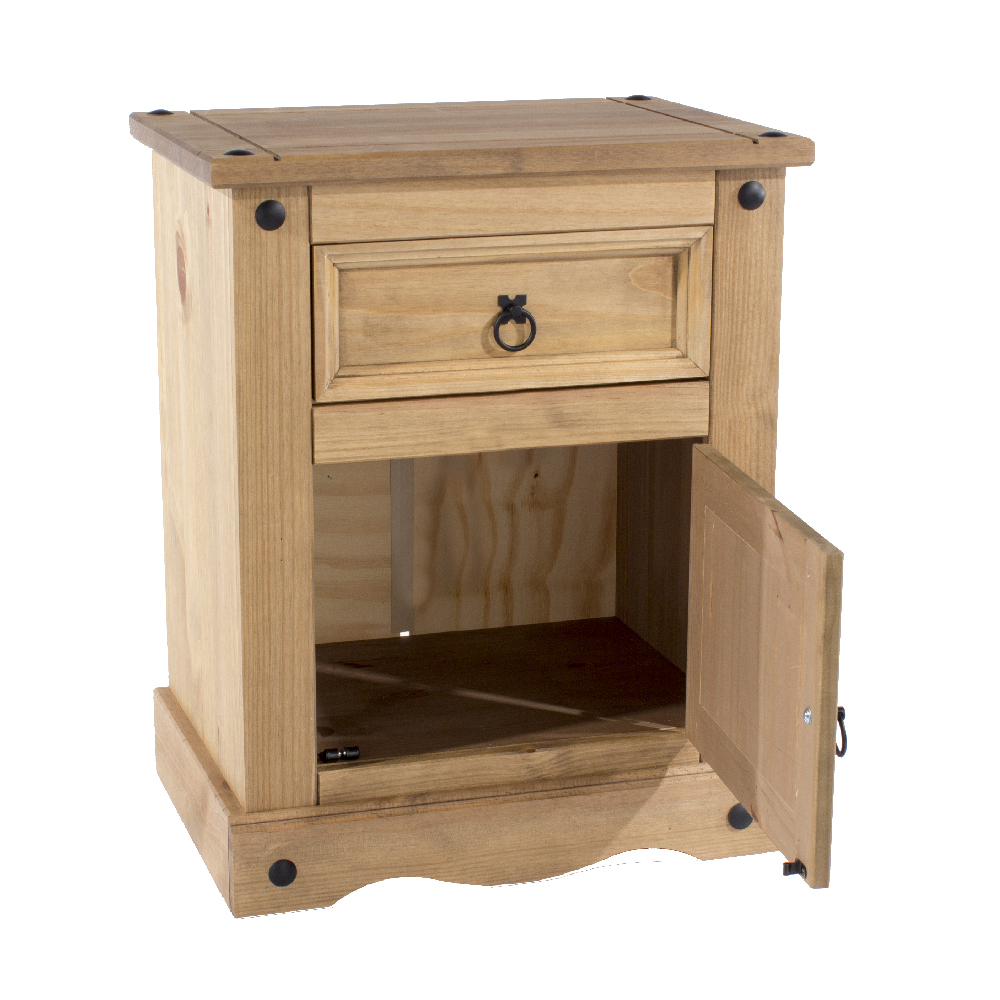 Consett Wooden Bedside Cabinet With 1 Door 2 Drawer In Oak