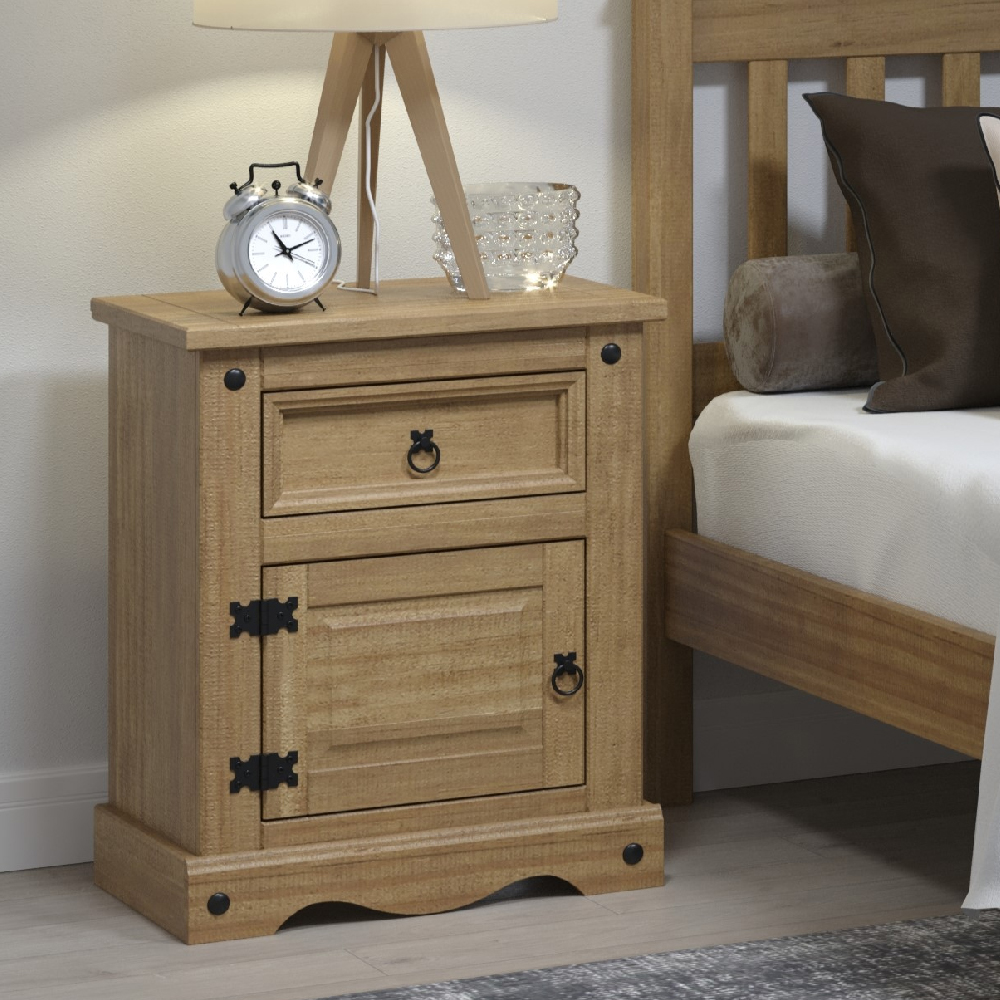 Read more about Consett wooden bedside cabinet with 1 door 2 drawer in oak
