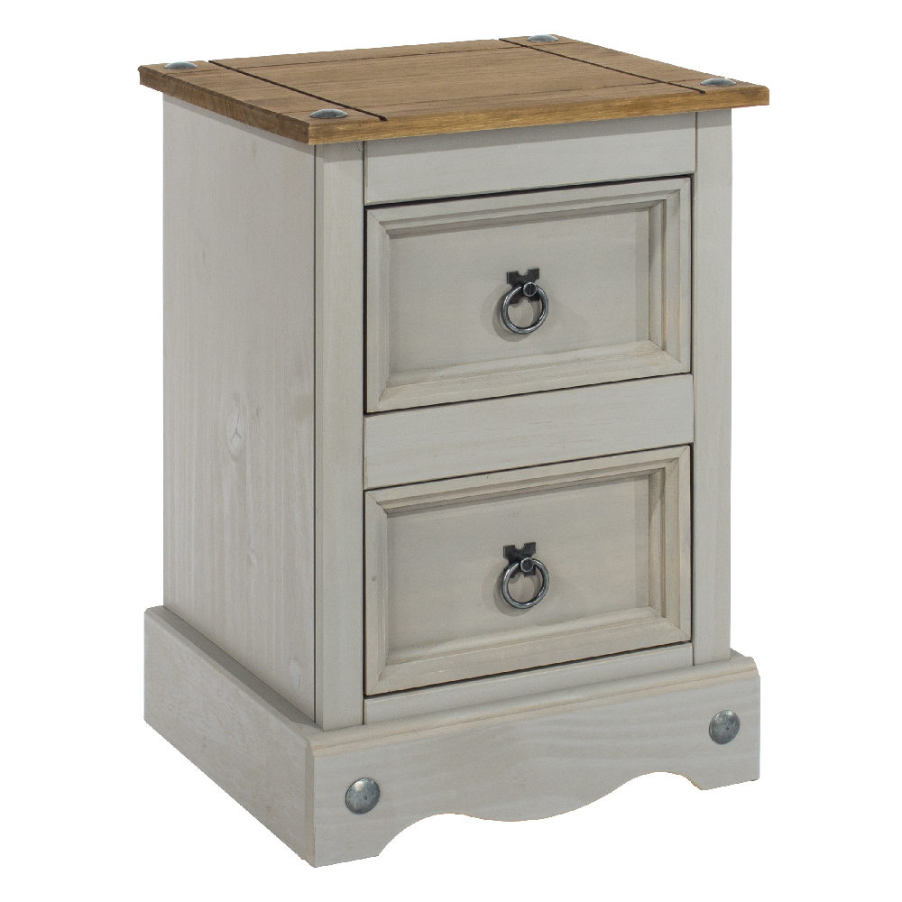 Consett Wooden Bedside Cabinet With 2 Drawers In Grey And Oak