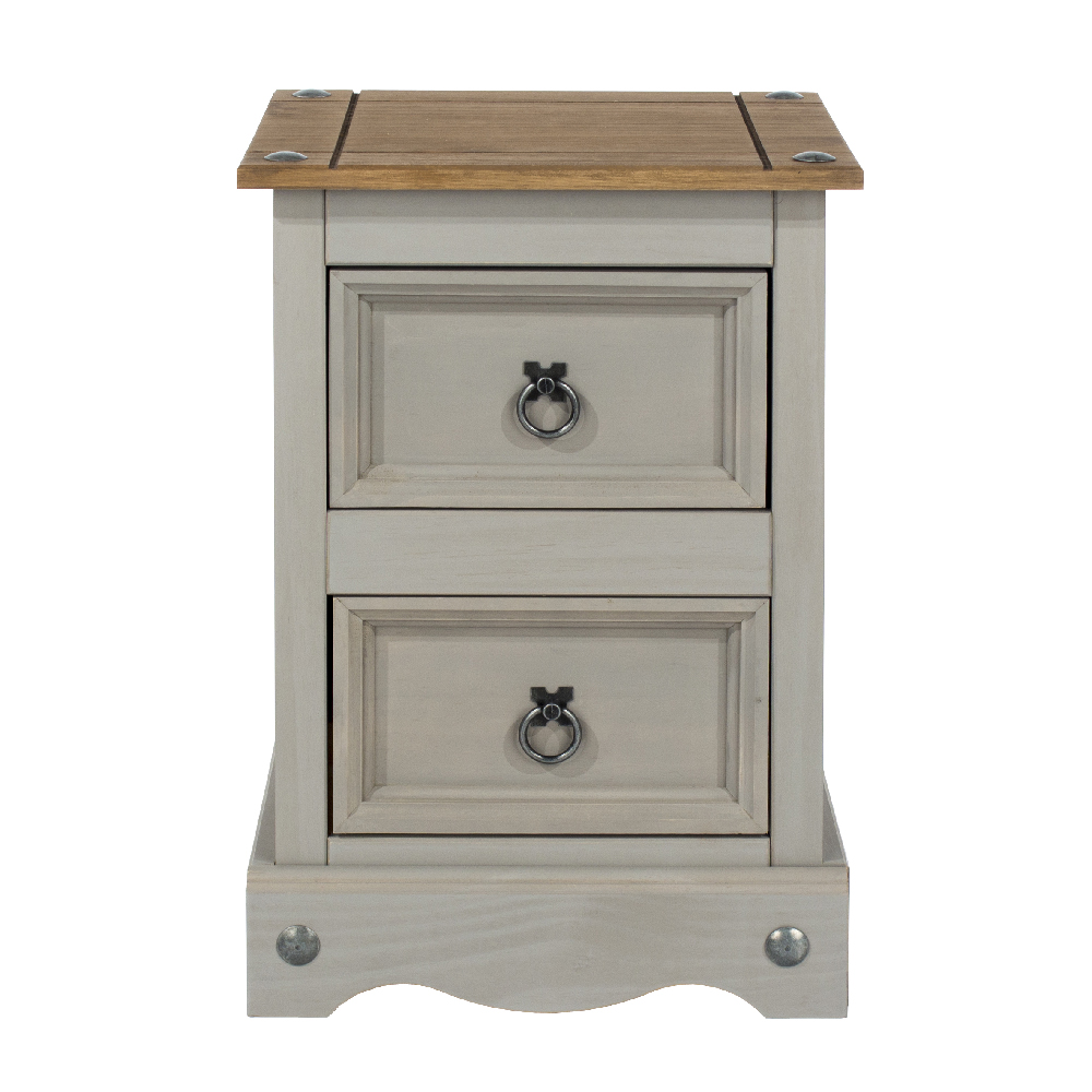 Consett Wooden Bedside Cabinet With 2 Drawers In Grey And Oak