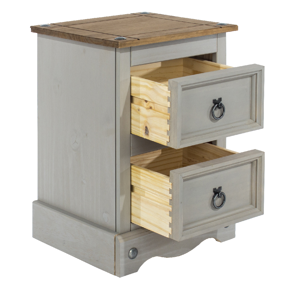 Consett Wooden Bedside Cabinet With 2 Drawers In Grey And Oak