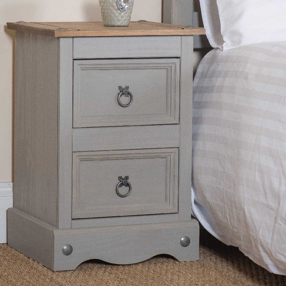Read more about Consett wooden bedside cabinet with 2 drawers in grey and oak