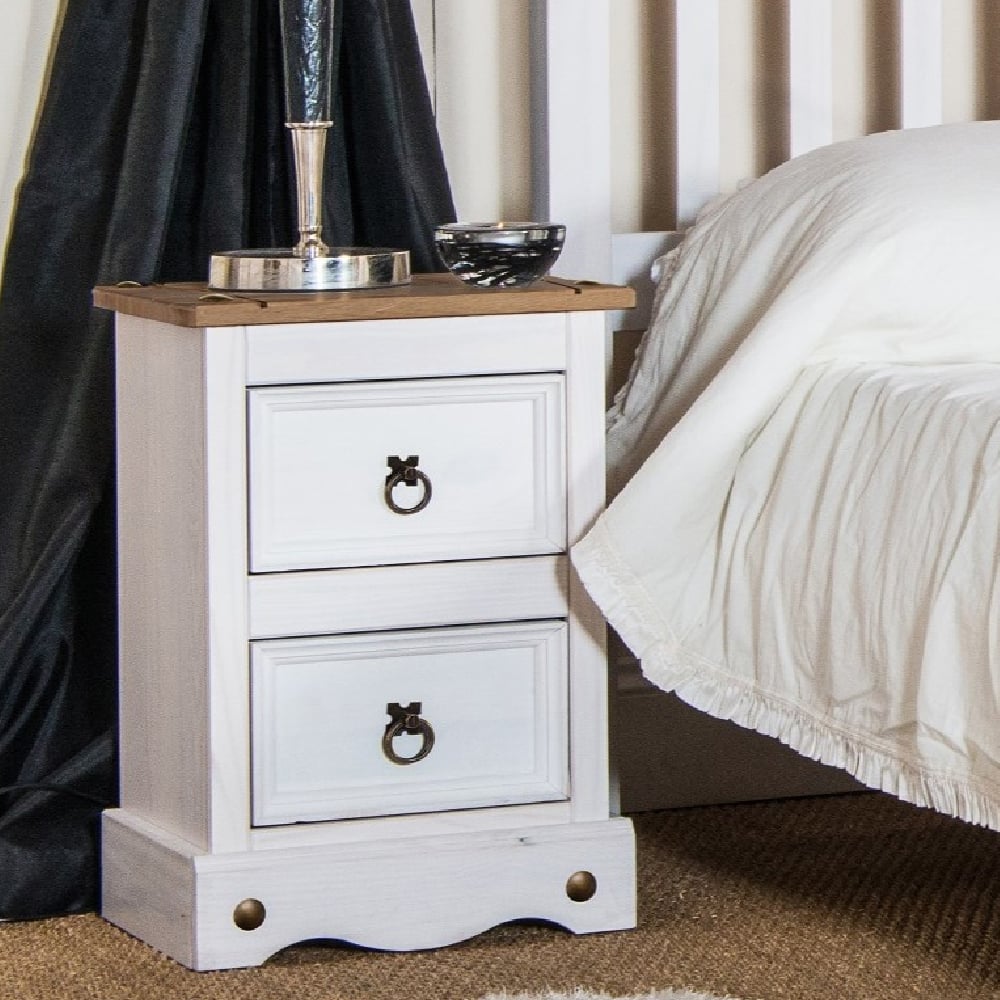 Read more about Consett wooden bedside cabinet with 2 drawers in white and oak