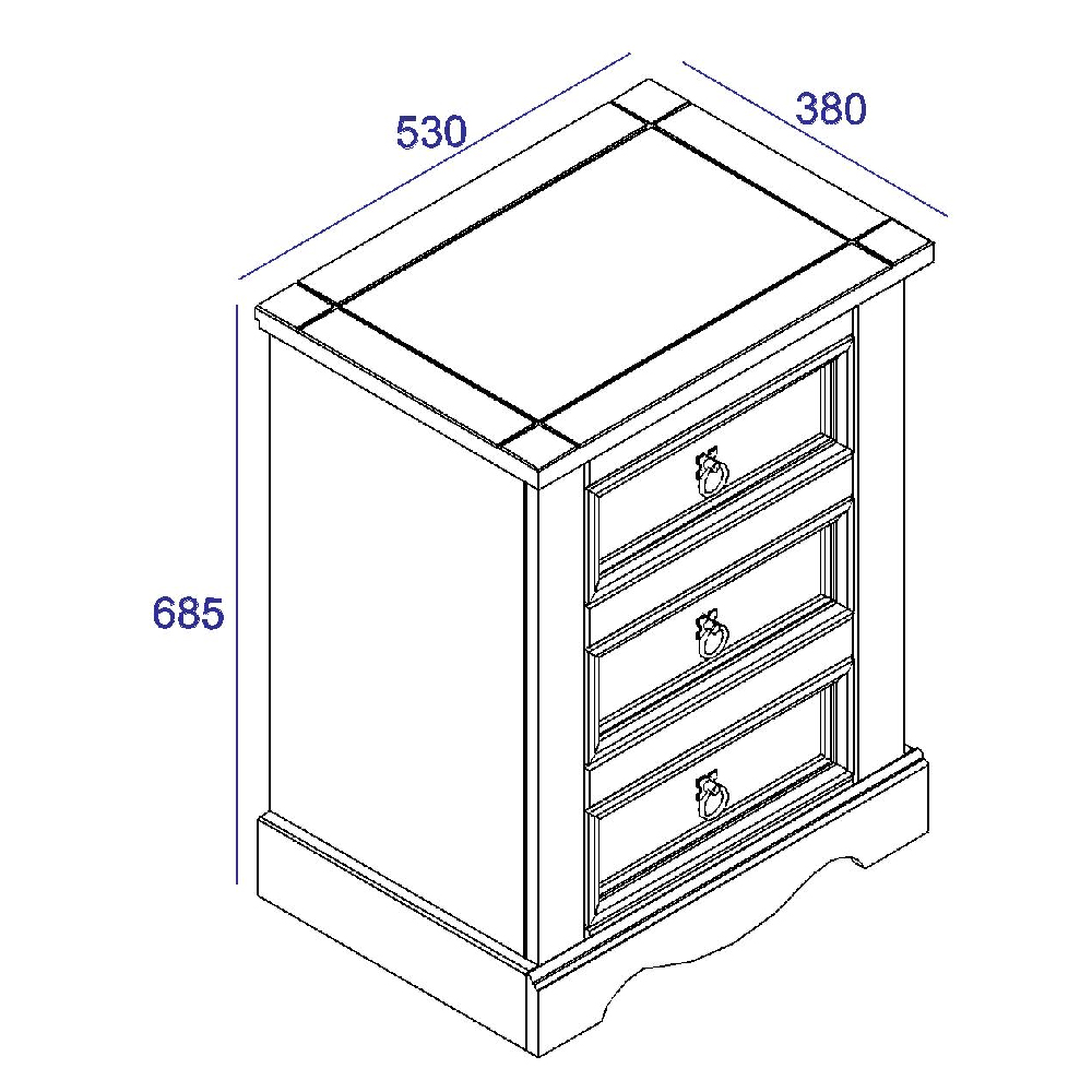 Consett Wooden Bedside Cabinet With 3 Drawers In Grey And Oak
