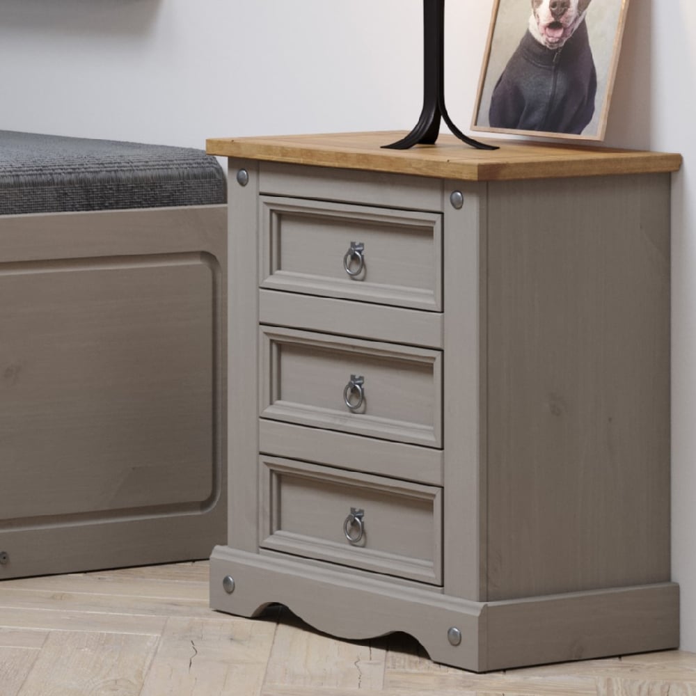 Read more about Consett wooden bedside cabinet with 3 drawers in grey and oak