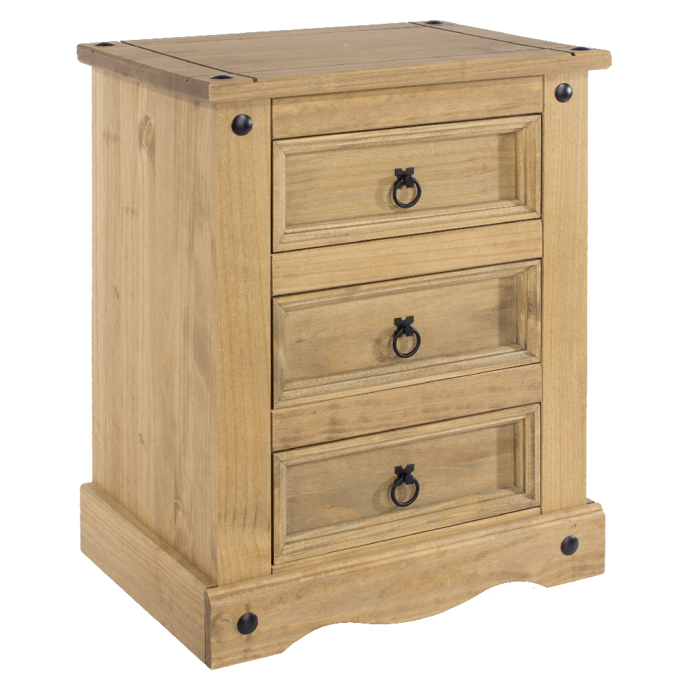 Consett Wooden Bedside Cabinet With 3 Drawers In Oak