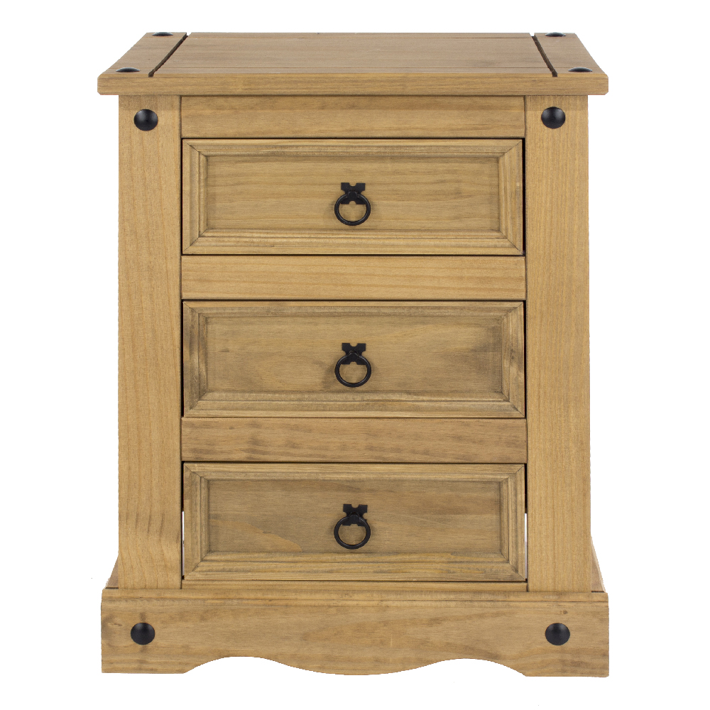 Consett Wooden Bedside Cabinet With 3 Drawers In Oak