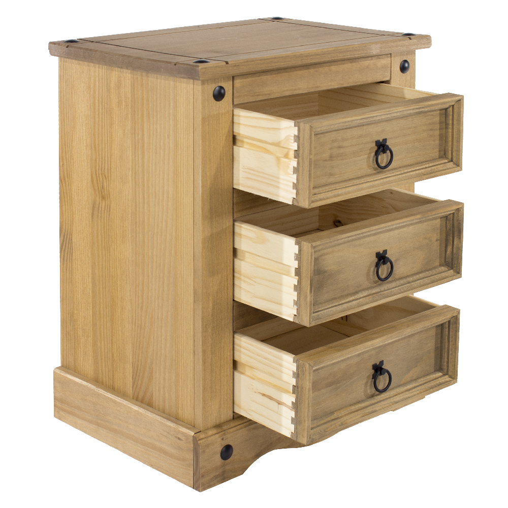 Consett Wooden Bedside Cabinet With 3 Drawers In Oak