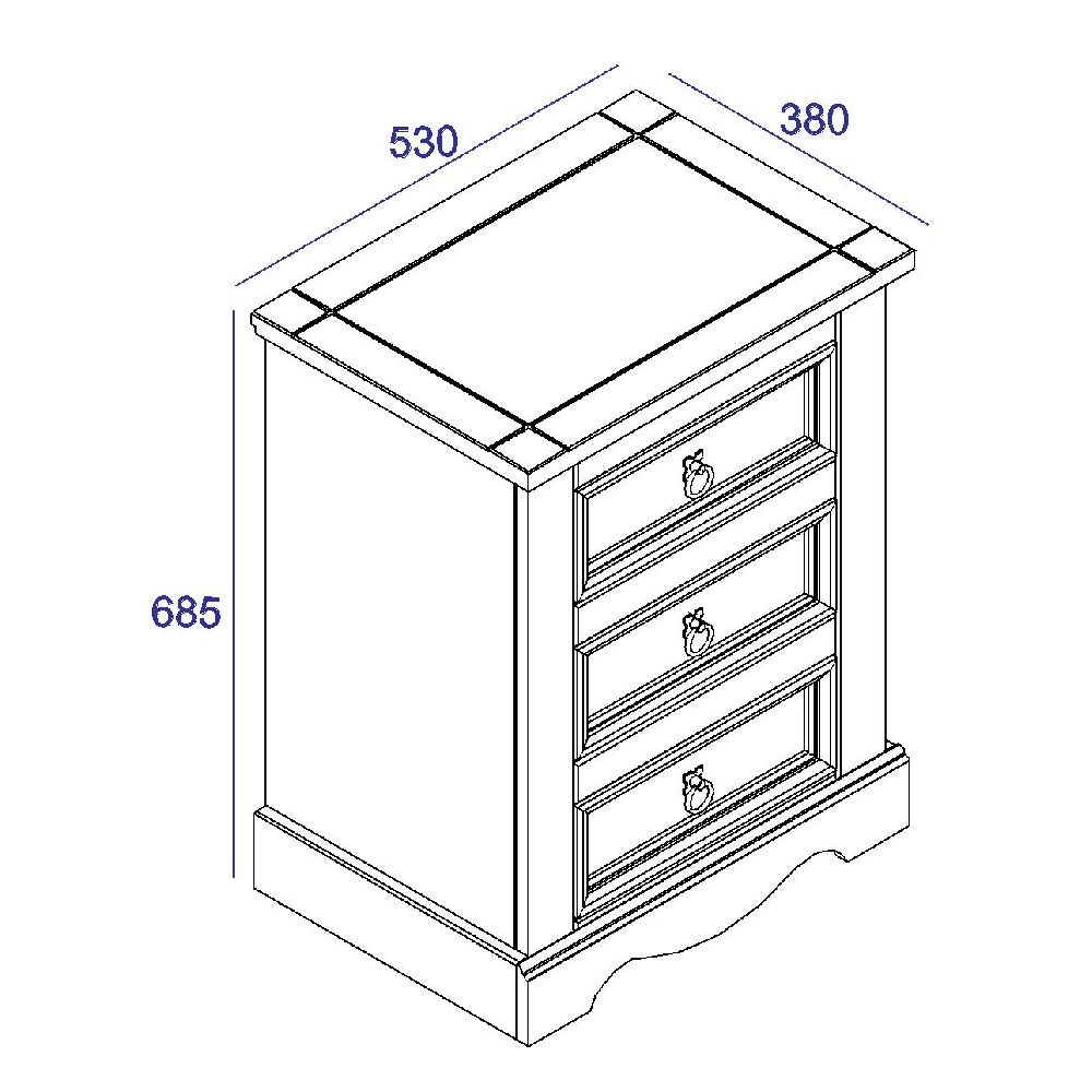 Consett Wooden Bedside Cabinet With 3 Drawers In Oak