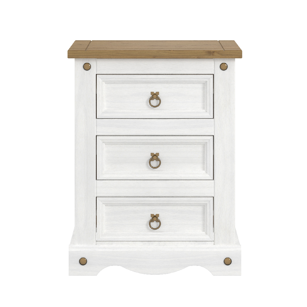 Consett Wooden Bedside Cabinet With 3 Drawers In White And Oak