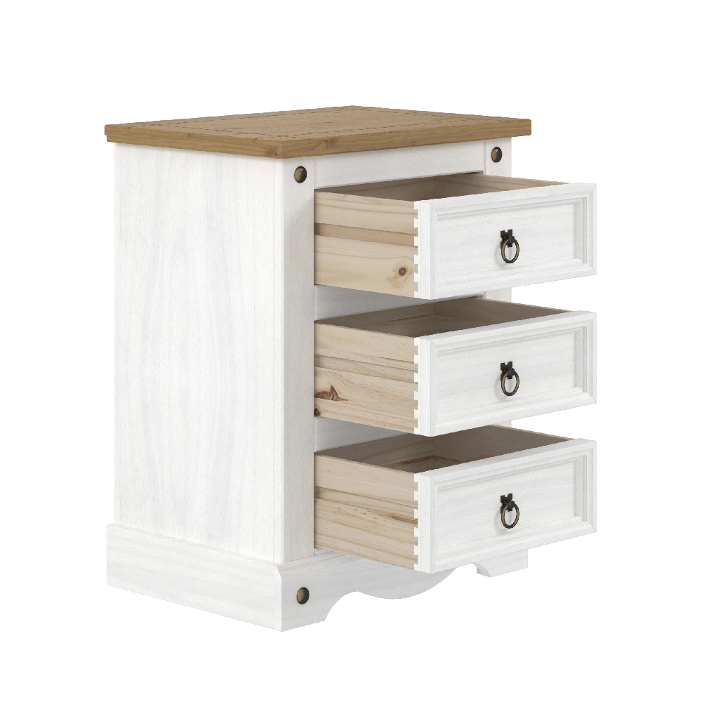 Consett Wooden Bedside Cabinet With 3 Drawers In White And Oak