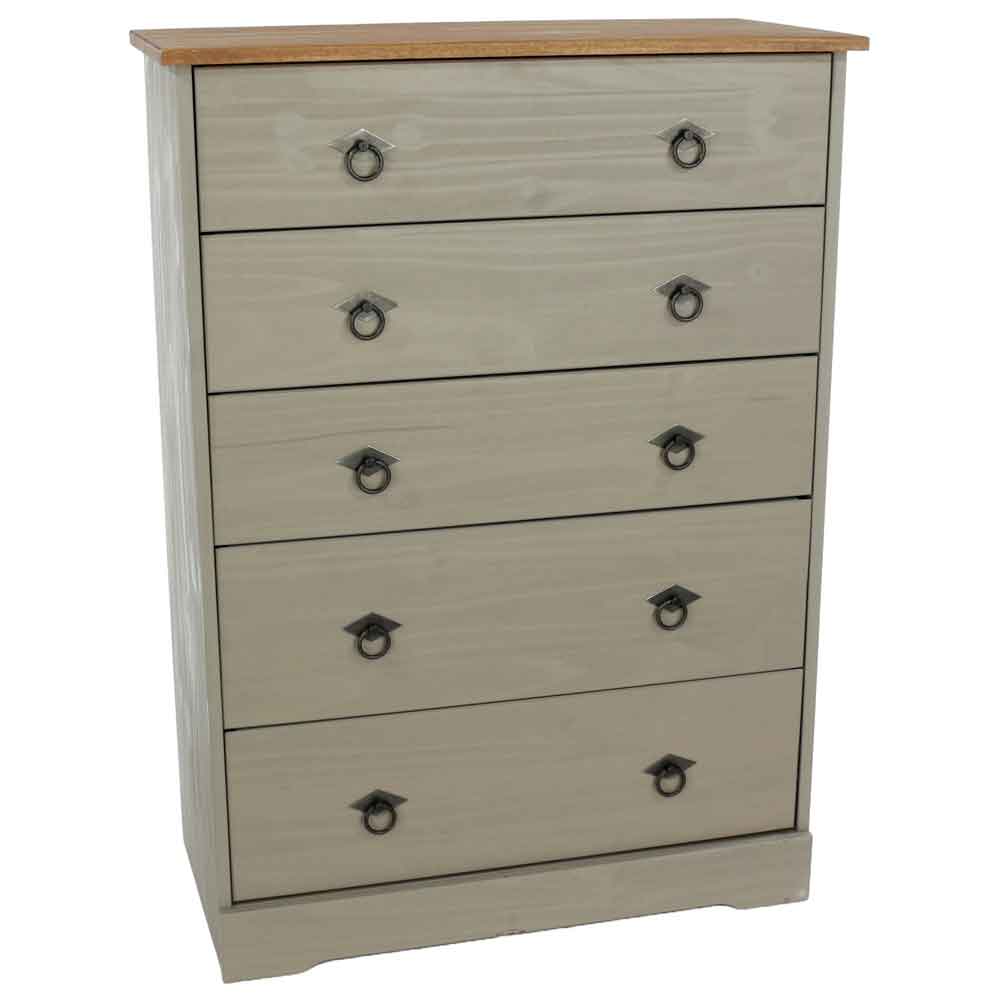 Consett Wooden Bedside Chest Of 5 Drawers - Grey And Oak