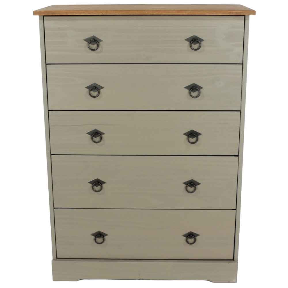 Consett Wooden Bedside Chest Of 5 Drawers - Grey And Oak
