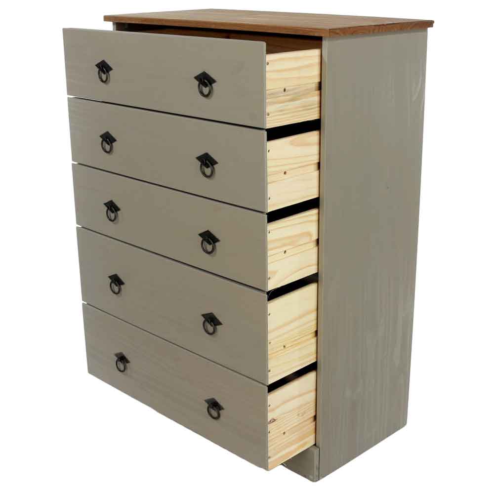 Consett Wooden Bedside Chest Of 5 Drawers - Grey And Oak