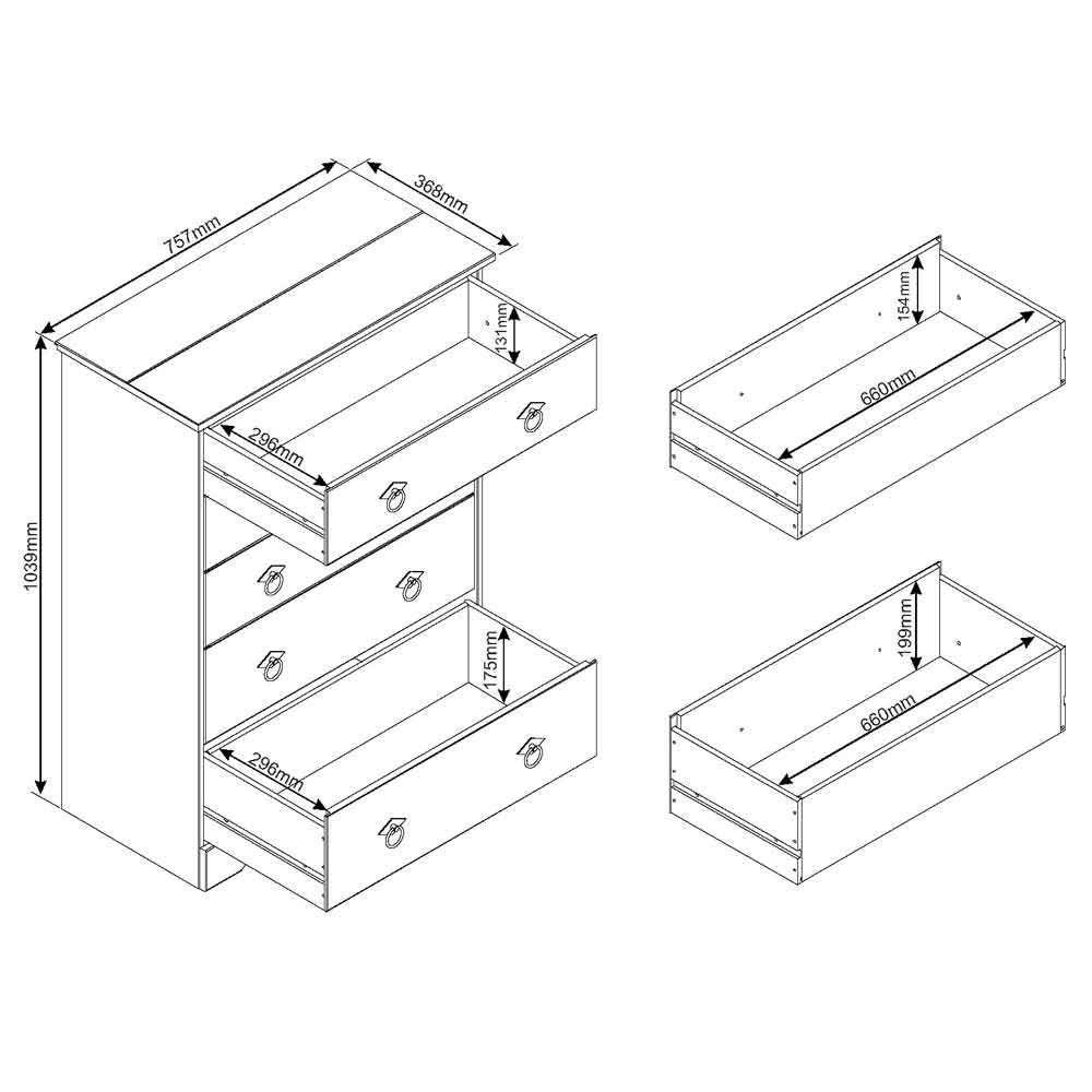 Consett Wooden Bedside Chest Of 5 Drawers - Grey And Oak