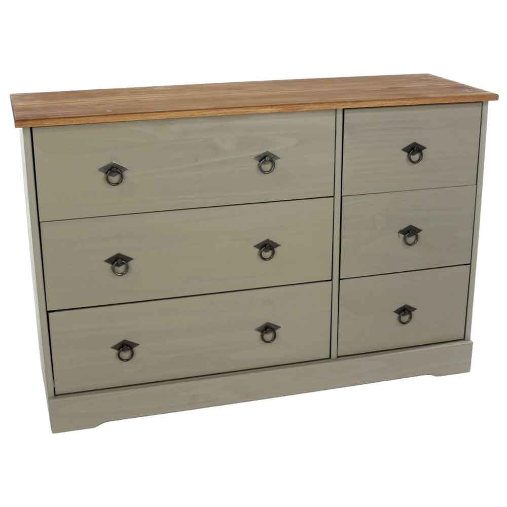 Consett Wooden Bedside Chest Of 6 Drawers - Grey And Oak