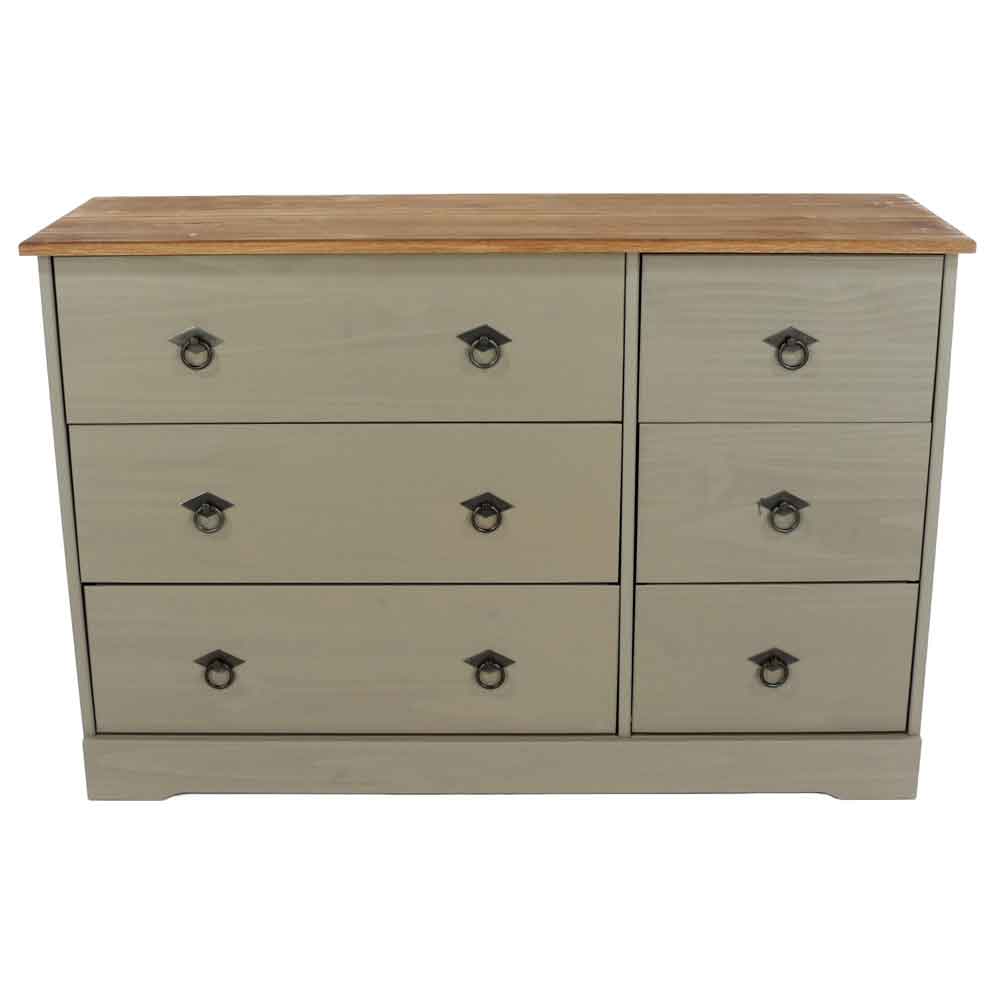 Consett Wooden Bedside Chest Of 6 Drawers - Grey And Oak