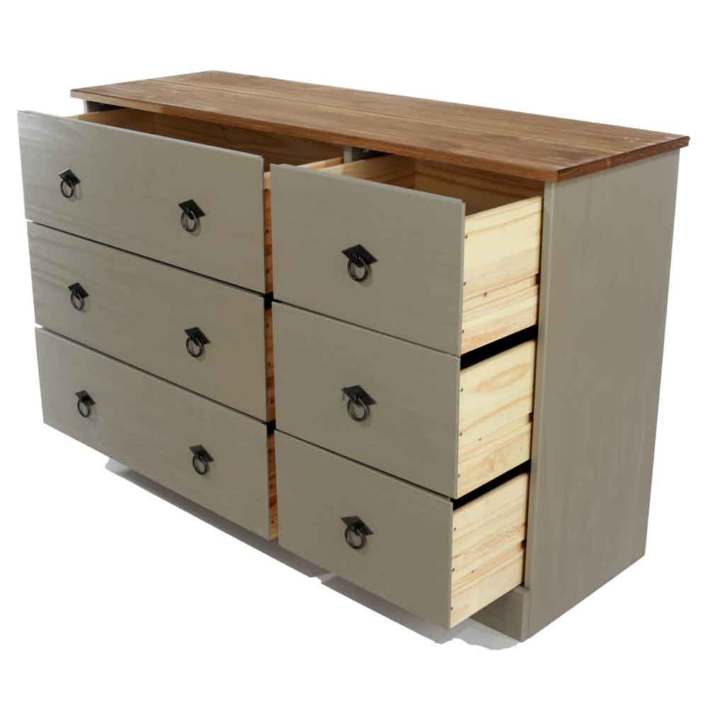 Consett Wooden Bedside Chest Of 6 Drawers - Grey And Oak