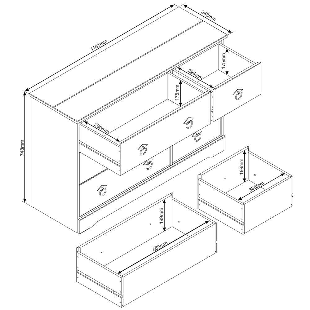 Consett Wooden Bedside Chest Of 6 Drawers - Grey And Oak