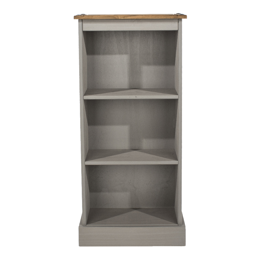 Consett Wooden Bookcase With 3 Shelves In Grey And Oak