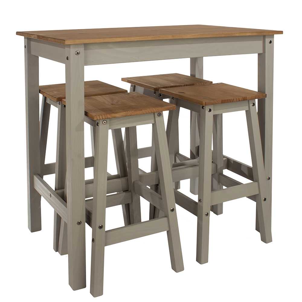 Consett Wooden Breakfast Table With 4 Stools In Grey Oak