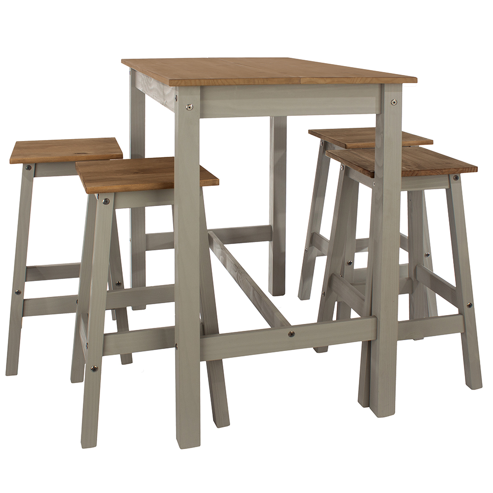 Consett Wooden Breakfast Table With 4 Stools In Grey Oak