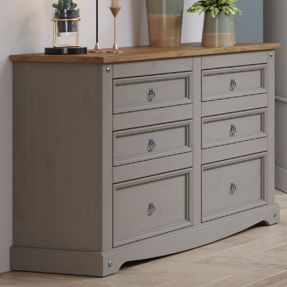 Read more about Consett wooden chest of 6 drawers in grey and oak