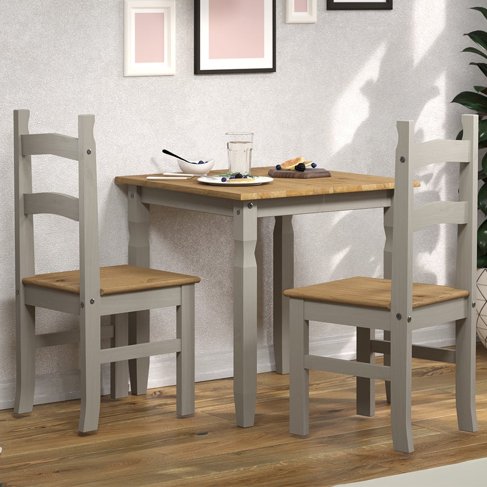 Consett Wooden Dining Set With 2 Chairs In Grey And Oak