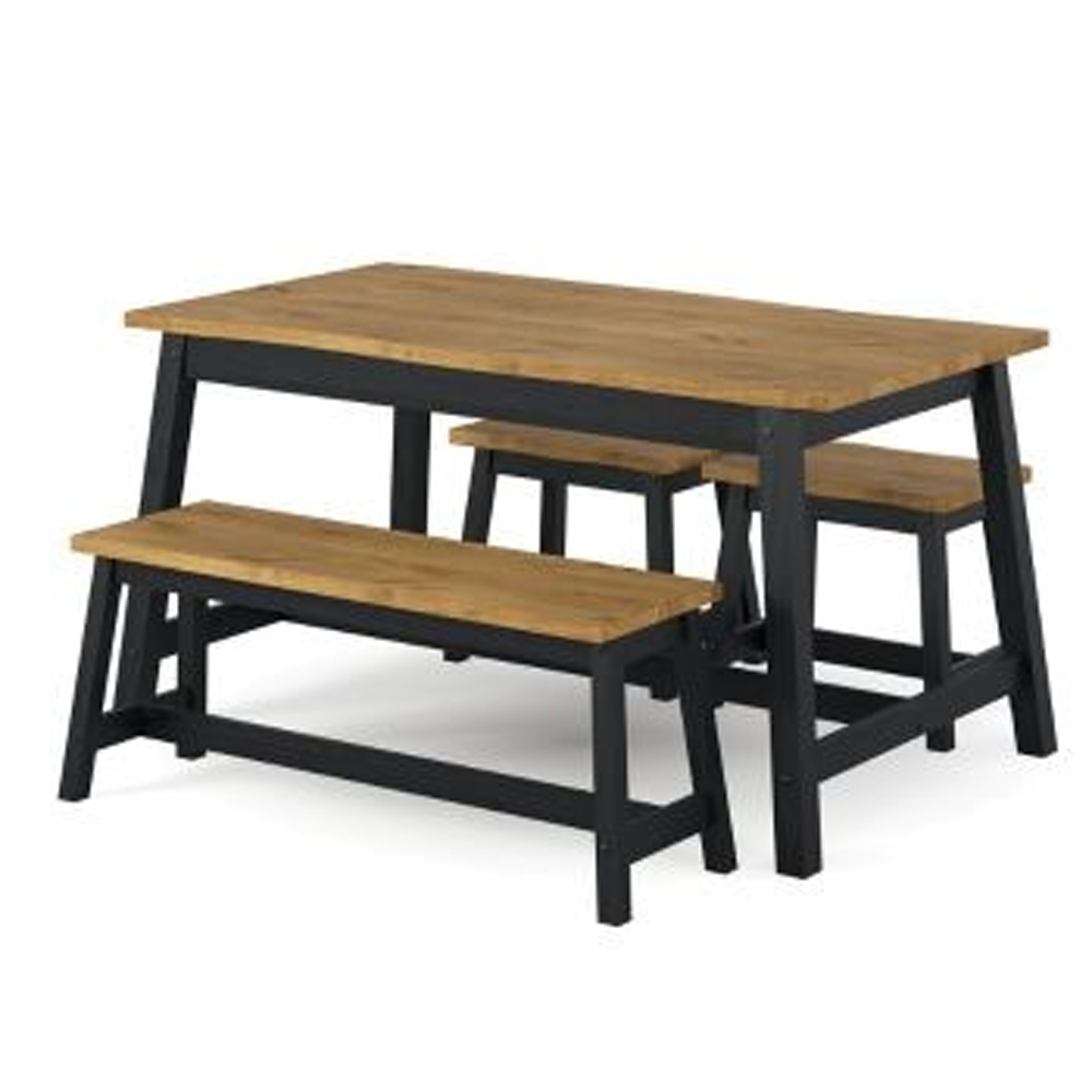 Consett Wooden Dining Table with 2 Benches in Black and Oak