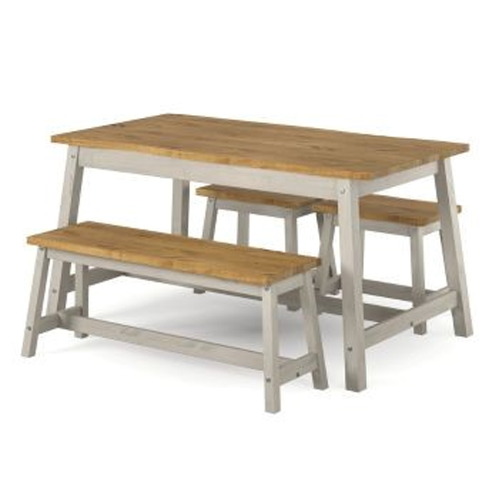 Consett Wooden Dining Table with 2 Benches in Grey and Oak