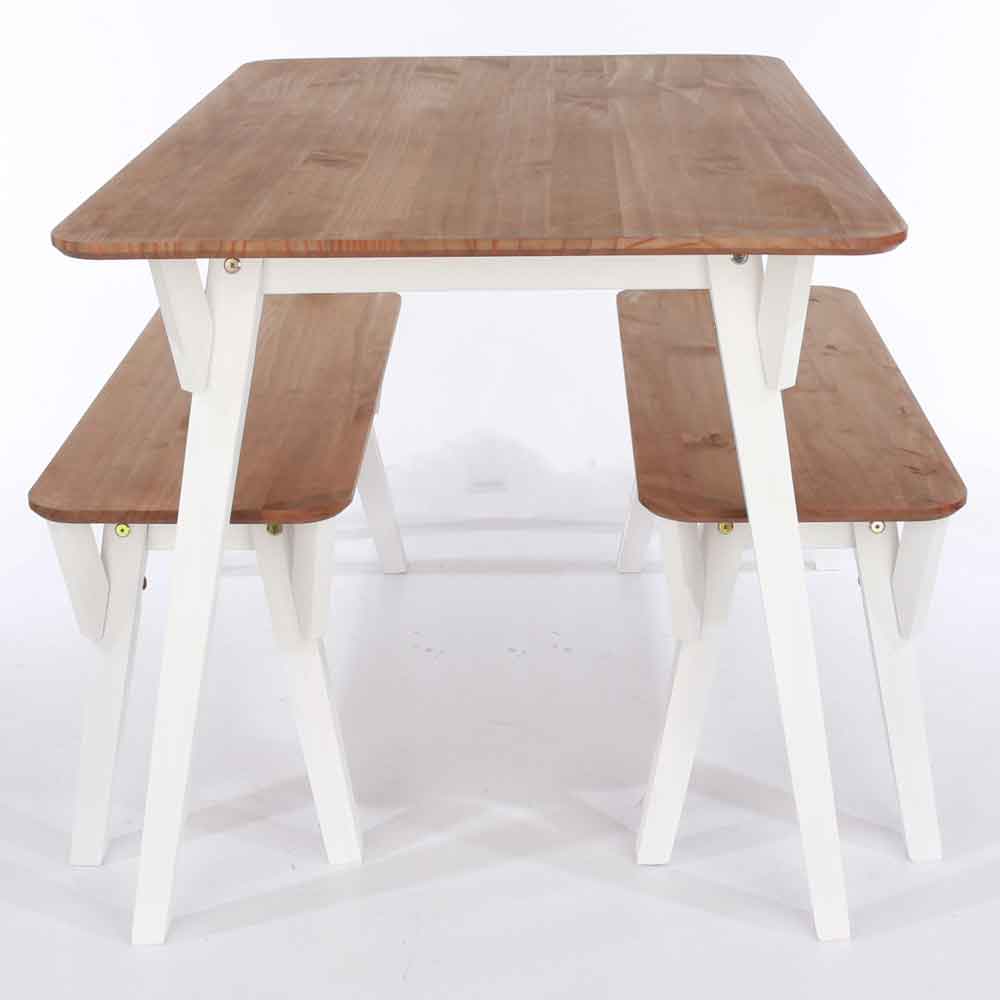 Consett Small Wooden Dining Table With 2 Benches - White And Oak