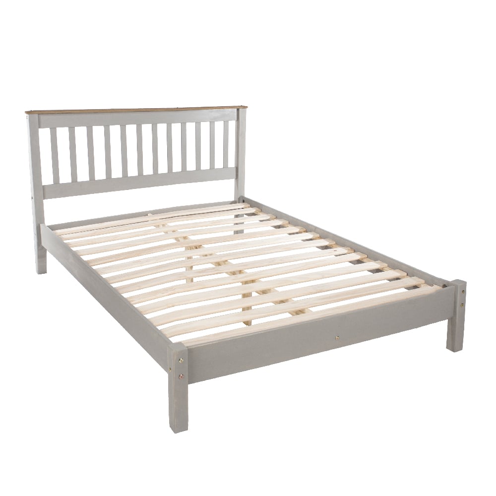 Consett Wooden Double Bed In Grey And Oak