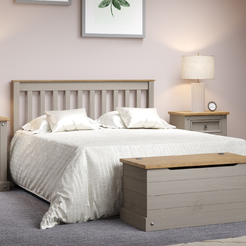 Read more about Consett wooden double bed in grey and oak