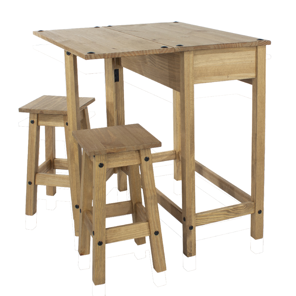 Consett Wooden Drop Leaf Dining Table With 2 Stools In Oak