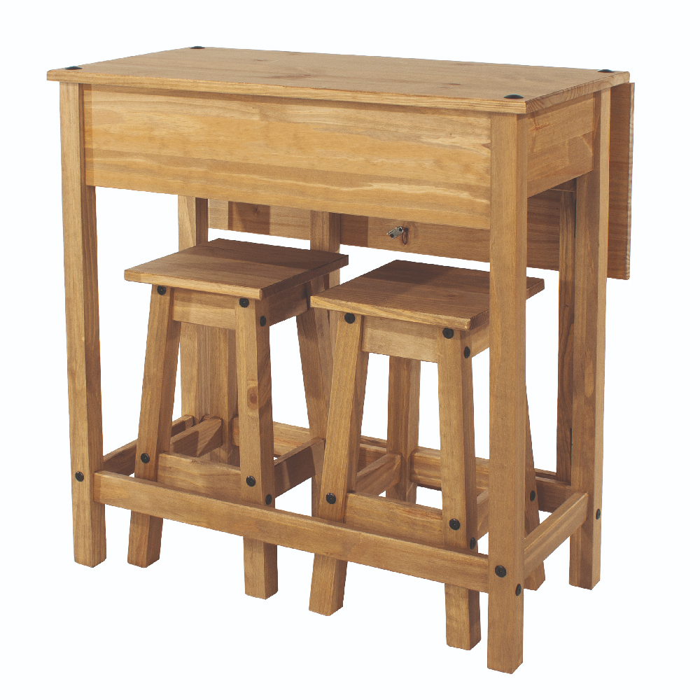 Consett Wooden Drop Leaf Dining Table With 2 Stools In Oak